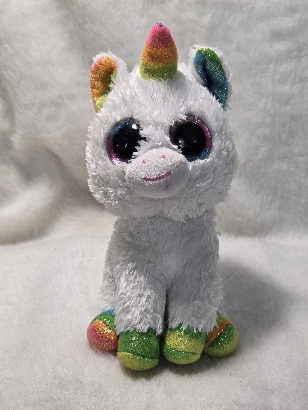 PIXY Ty Beanie Boos 6" White Unicorn with Rainbow Horn and Hooves NO HANGTAG